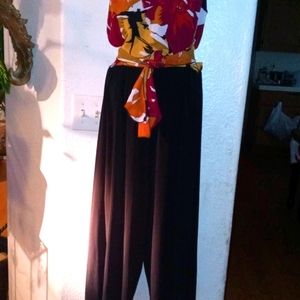 Floral print black pant jump suit